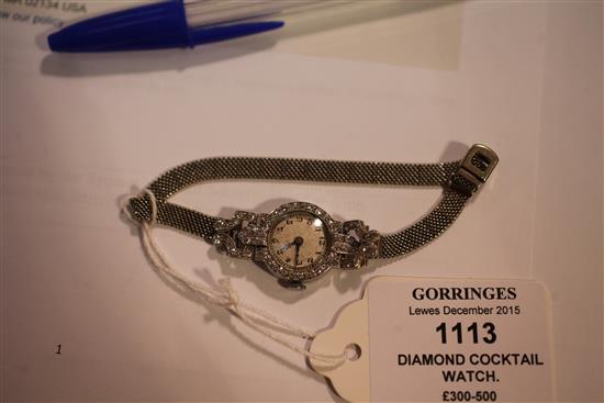 A ladys 1930s/1940s platinum and diamond cocktail watch,